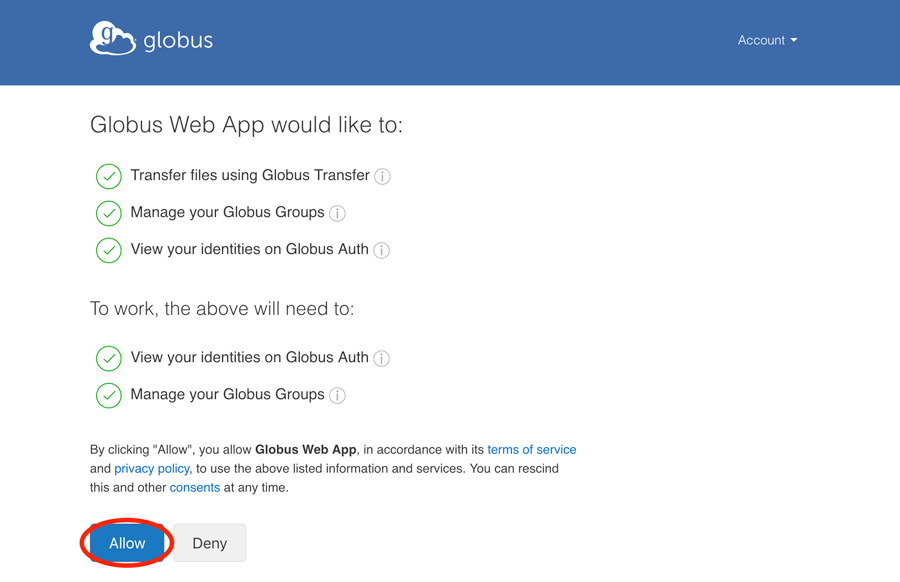 Allow Globus Web App