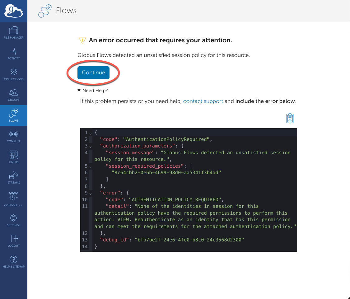 Screenshot of GARE reauthentication prompt