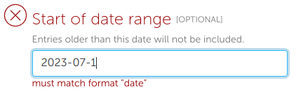 An input field showing an error caused by user input that violates the date format constraint.