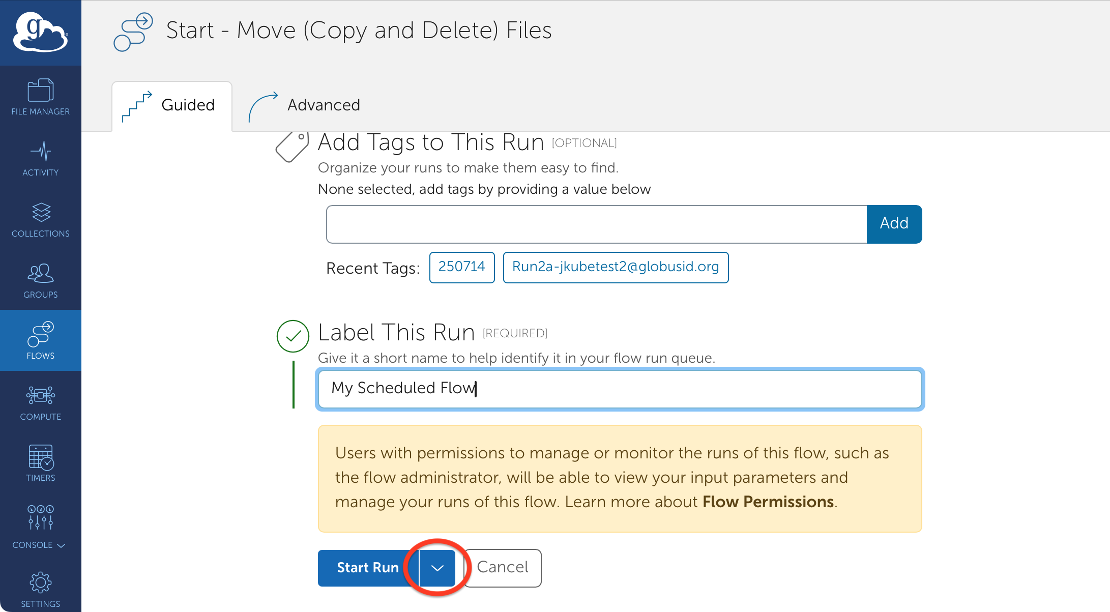 Flow Guided Input: Start with Timer