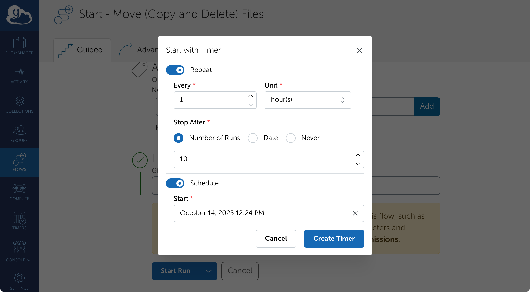 Flow Guided Input: Schedule Options