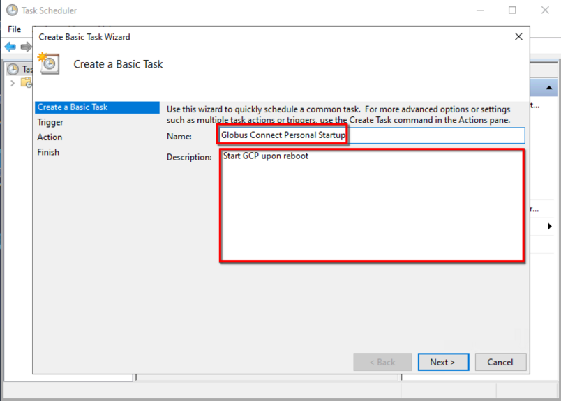 GCP Windows TaskScheduler 3 Basic Task Title Desc