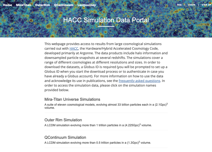 HACC Simulation Data Portal website