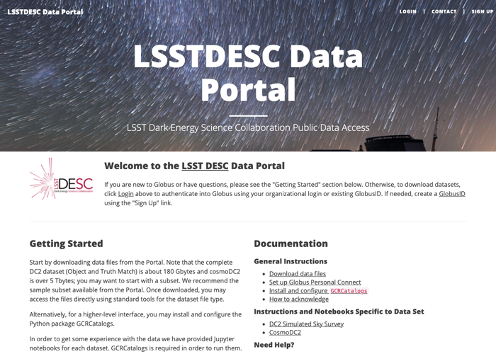 LSSTDESC Data Portal website