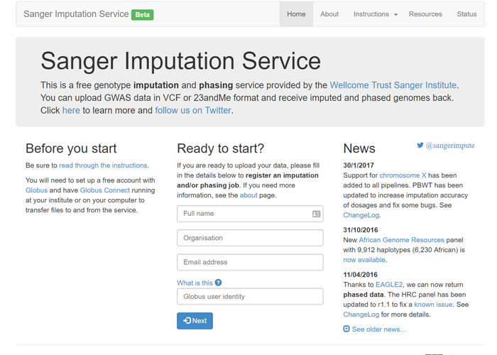 Sanger Imputation Service website