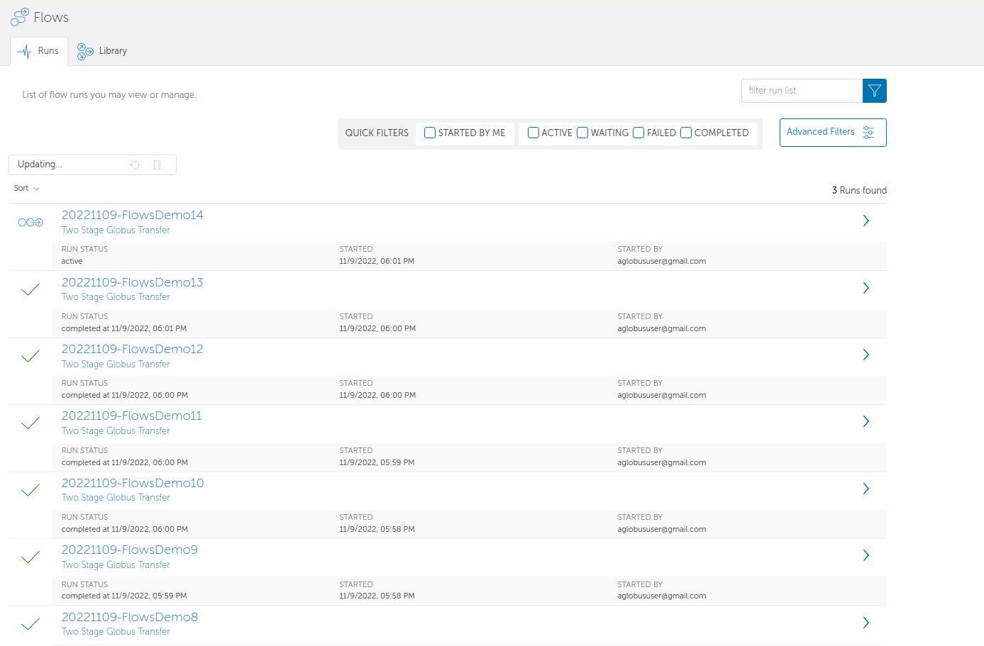 Unfiltered Flow Run listing