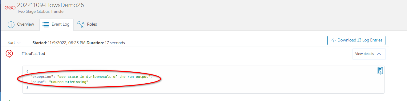 Flow Run Failed Event entry