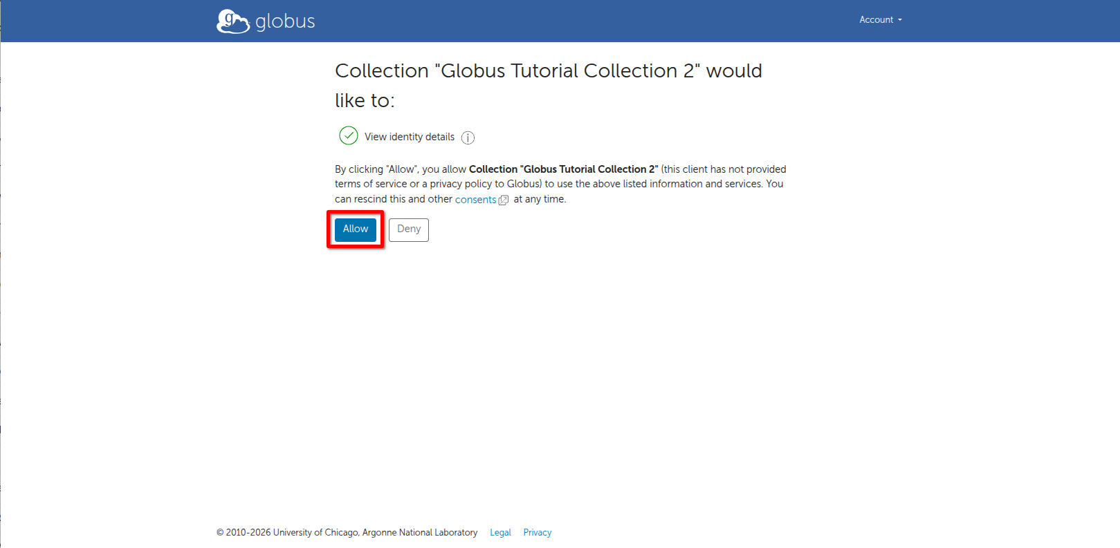 Granting Identity Detail consent to Collection