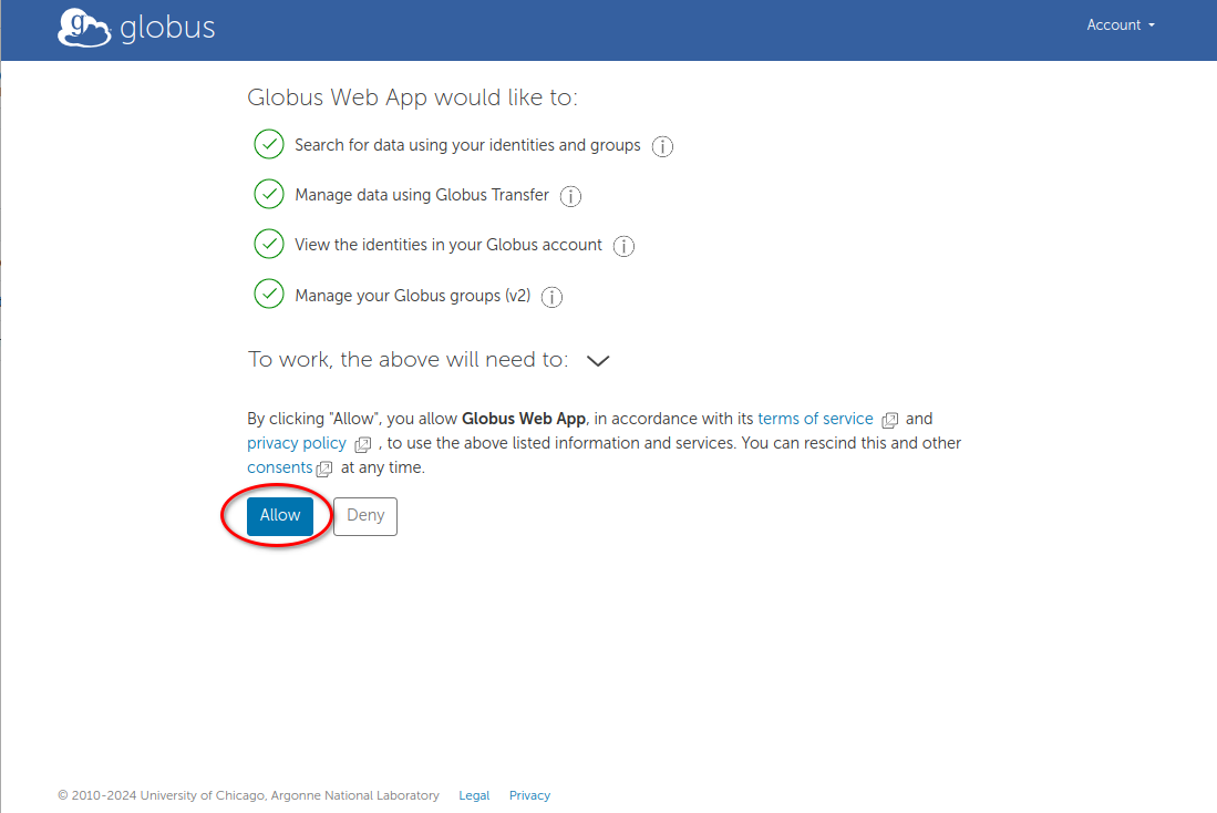 Allow Globus Web App