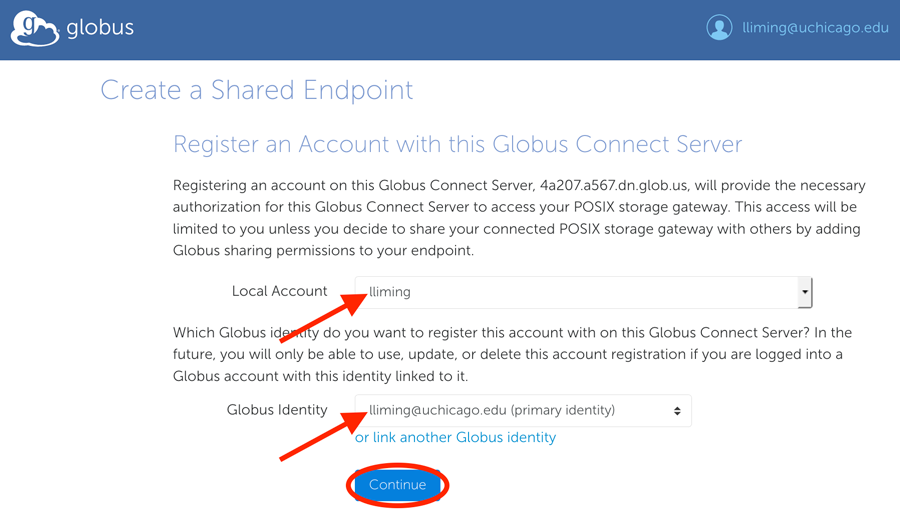 Register local username and Globus identity