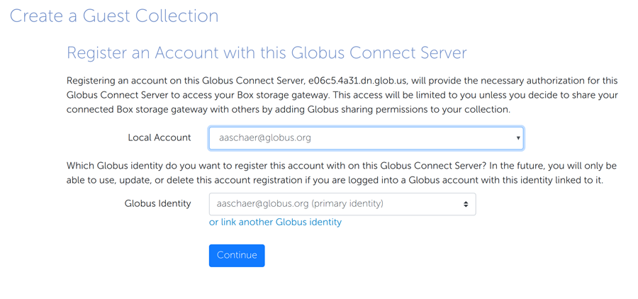 Register local username and Globus identity